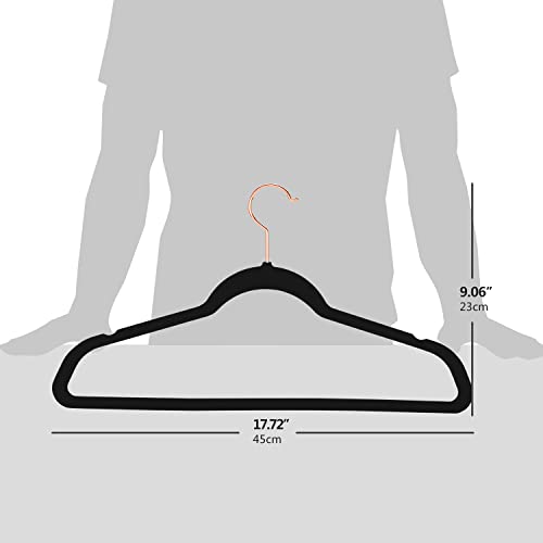 Velvet Clothes Hangers (50 Pack) Heavy Duty Durable Suit Hanger Vibrant Color Hangers Lightweight Space Saving Coat Hangers for Closet (Black-Rosegold)