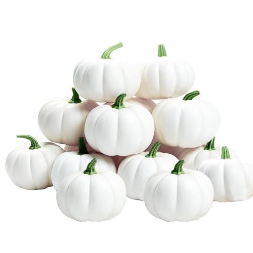WESAPPINC Artificial Pumpkins,14PCS White Fake Pumpkins Assorted Pumpkins Large Faux Harvest Pumpkins for Autumn Thanksgiving Halloween Seasonal Holiday Decor Decoration (7pcs Light Blue Pumpkins)