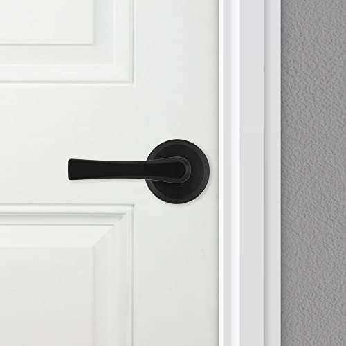 Kwikset Katella Entry Door Handle with Lock and Key, Secure Keyed Reversible Lever Exterior, For Front Entrance and Bedrooms, Matte Black, Pick Resistant Smartkey Rekey Security and Microban