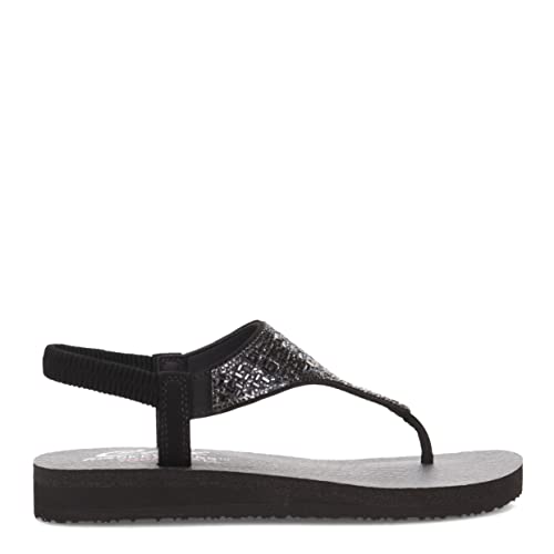 Skechers Women's Meditation-Sweet Rock Flip-Flop, Blk/blk, 5
