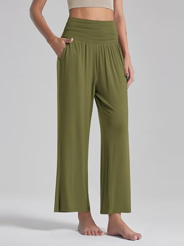ODODOS Women's Wide Leg Palazzo Lounge Pants with Pockets Light Weight Loose Comfy Casual Pajama Pants-32 inseam, Navy, X-Large