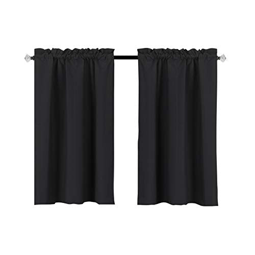 Easy Home 2 Panels Blackout Tier Curtain with Rod Pocket for Kitchen, Bathroom, Living Room, Thermal Insulated, Light Blocking for Any Small Window 36" (W) x36 (L) (Black)
