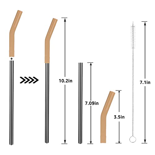 Tronco Set of 6 Stainless Steel Reusable Metal Straws with Silicone Flex Tips Elbows Cover, Metal Drinking Straws for Tronco Tumbler, 6 Steel Straws,6 Silicone Tips,1 Straw Cleaning Brush(Black)