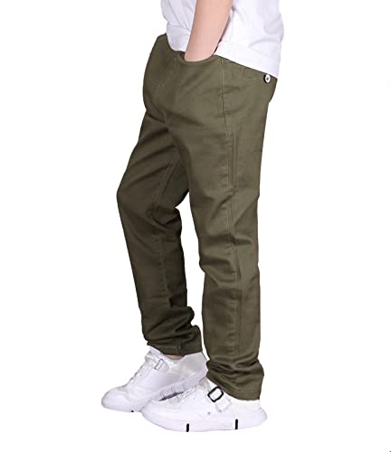 CAMLAKEE Boys' Stretch Pull on Chino Pants Kids School Uniform Yonth Twill Pants Army Green 6-7 Years