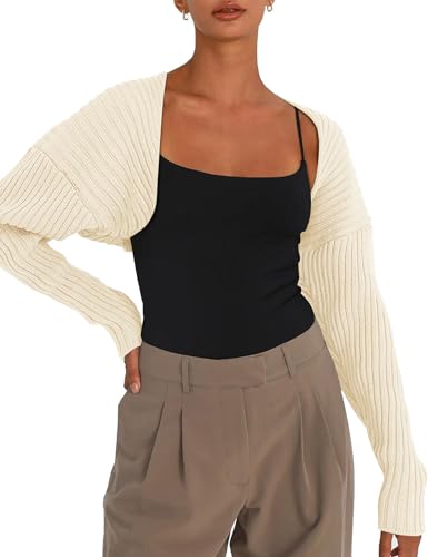 Womens Shrug for Dresses Long Sleeve Cropped Cardigan Open Frong Lightweight Knit Bolero Jackets(Green,S)