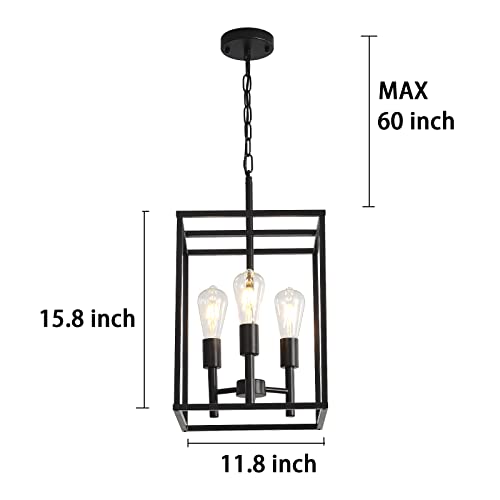 XILICON Black Classic Foyer Chandelier 3 Light Farmhouse Pendant Lighting Chandelier Light Fixtures Ceiling Hanging with Square Cage Shades Fixtures for Kitchen Dining Room Entryway