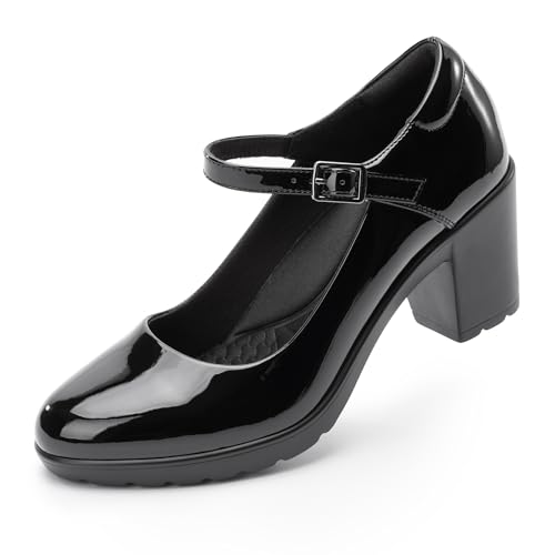 Cusolemore Women's Pumps with Arch Support, Brown Heels Mary Janes for Women, Closed Toe Platform Chunky Heels Comfortable Work Dress Shoes Size 10