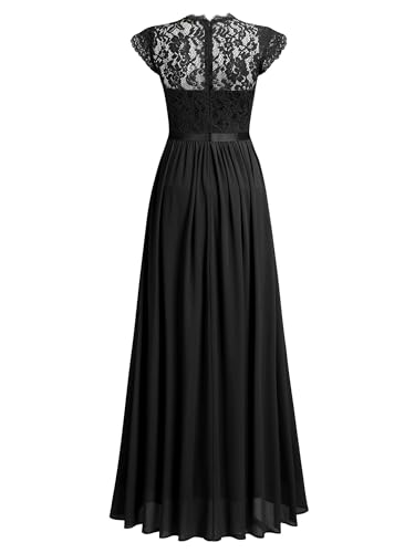 Miusol Women's Formal Floral Lace Evening Party Maxi Dress Black