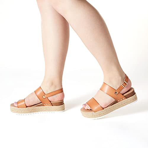 XAPPEAL Amelia - Women's Open Toe Ankle Buckle Strap Casual Platform Espadrille Sandals Brown, Size 10.0 Medium Width