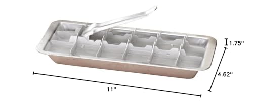 Vintage Kitchen Ice Cube Tray – 18 Slot Ice Cube Maker with Easy Release Handle – Aluminum Metal – 11” L x 4” W x 1 ¾” H Silver