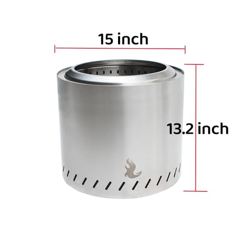 OutVue 15 inch Stainless Steel Smokeless Fire Pit with Carry Bag, Portable Outdoor Smokeless Firepit, Wood Burning Fire Pits for Camping, Bonfire, Low Smoke Firepit for Outside(15 inch)