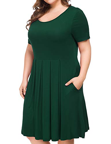 Tralilbee Women Plus Size Dresses Casual Loose Soft Crewneck Stretchy Swing T-Shirt Dress, Color376, XL