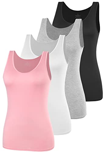AMVELOP Basic Tank Top for Women Undershirts Sleeveless Layering Tank Top 2-4 Pack Black White Navy Apricot M