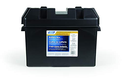 Camco Large Battery Box with Straps and Hardware - Group 27, 30, 31 |Safely Stores RV, Automotive, and Marine Batteries | Measures Inside 7-1/4" x 13-1/4" x 8-5/8" | (55373), Black