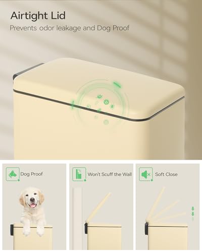 Nunsino Small Bathroom Trash Can with 15 Garbage Bags,2.6 Gallon Stainless Steel Garbage Can with Lid Soft Close,Small Trash Bin for Bathroom,Kitchen,Home Office,Almond Yellow