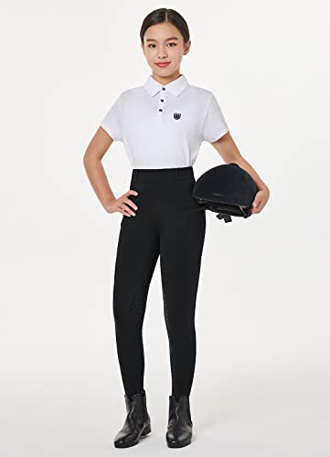baleaf Girls Horse Riding Pants Kids Equestrian Breeches Belt Loops Knee-Patch Youth Schooling Tights Zipper Pocket Black XS