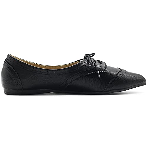 Ollio Women's Ballet Shoe Flat Enamel Pointed Toe Oxford M1818 (8.5 B(M) US, Black)