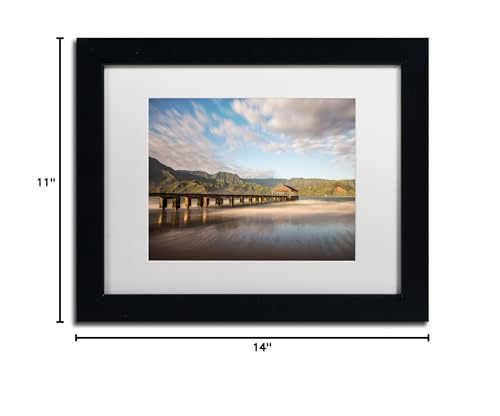 Trademark Fine Art PL0280-B1114MF Hanalei Bay Pier by Pierre Leclerc, White Matte, Black Frame 11x14-Inch, 11x14