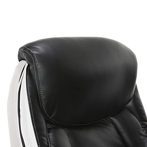 Serta Lautner Executive Home Office Desk Chair, Ergonomic High-Back with Adjustable Lumbar and Body Pillows, SmartLayers and ComfortCoils Technology, Mesh and Bonded Leather, Black & White