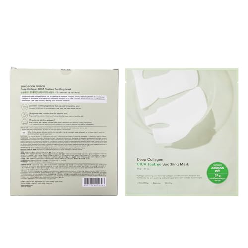 SUNGBOON EDITOR Deep Collagen CICA Teatree Soothing Overnight Mask 37gx4ea | The real collagen 2,160,000ppb | Facial Hydrogel Masks with low molecular weight collagen for elasticity and soothing