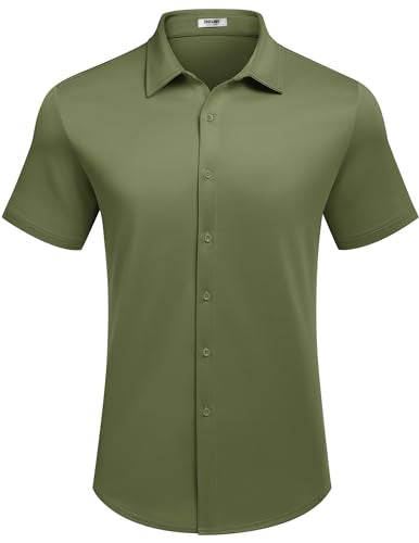 COOFANDY Mens Wrinkle Free Button Up Shirts Short Sleeve Fitted Casual Dress Shirts