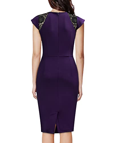 Knitee Women's Vintage Ruffle Trim Lace Sleeveless Bodycon Cocktail Dress (B-Purple, Small)