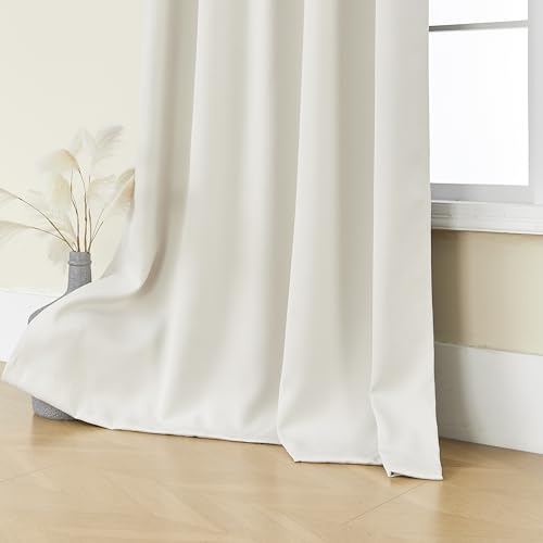 SHINELAND Blackout Curtains 120 Inches Long for Living Room Large Window,Clip Rings Hooks Black Out Curtains 120 Inch Length for Bedroom 2 Panels Set,Cream Beige Thermal Curtains for Summer Heat,10FT
