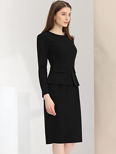 Allegra K Women's Bodycon Dresses Round Neck Long Sleeve Casual Work Outfits Peplum Sheath Dress Small White