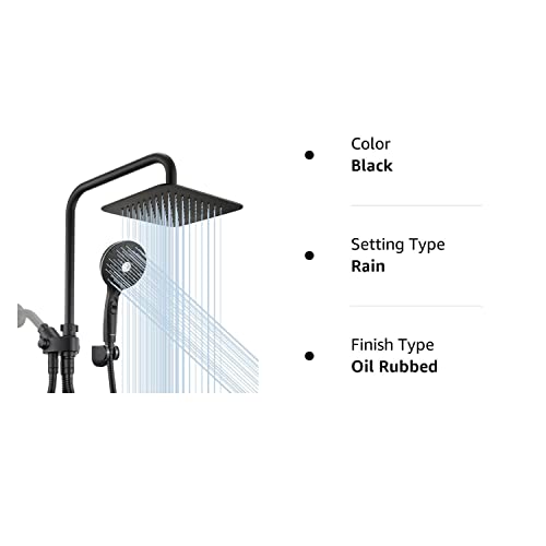 Ryamen Dual Shower Head Combo, Black 8'' High Pressure Rain/Rainfall Shower Head,5 Settings Adjustable Handheld Showers,with 15" Height Adjustable Slide Bar,Holder/59’‘ Hose