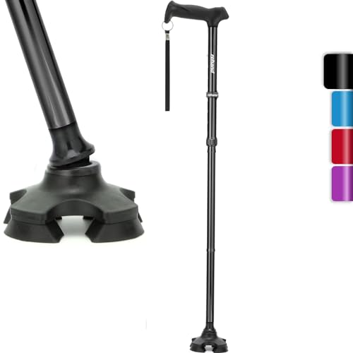 REHAND Walking Cane for Men & Women - Foldable, Adjustable, Lightweight, Self Standing Pivot Walking Cane, Soft Handle Grip, with Travel Bag, Walking Sticks for Seniors & Adults (Black)