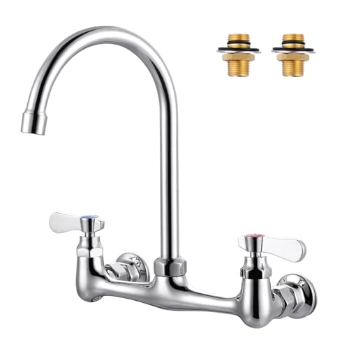 iVIGA Commercial Sink Faucet with 6” Gooseneck Swivel Spout, 8" Center Wall Mount Kitchen Faucet, Dual Handles Brass Utility Sink Faucet for Laundry Room Restaurant Compartment Sink, Polish Chrome