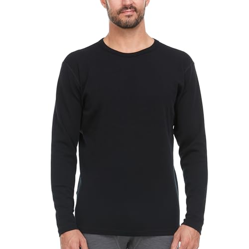 100% Merino Wool - Men's Midweight Long Sleeve Crew Shirt - Thermal Base Layer - Big and Tall Options - NO Itch Renewable Fabric - Black - 4XL