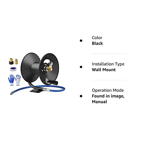 MEKOH Pressure Washer Hose Reel 50ft, 4000 PSI Heavy Duty Power Washer Hose Reel Wall Mounted, Metal Hose Reel Hand Crank, Outdoor Hose Reel for Air/Liquid/Water Use