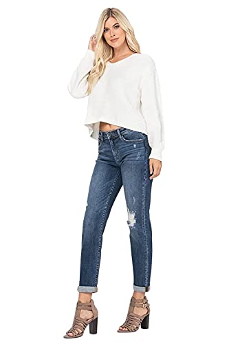 Judy Blue Destroyed Cuffed Mid-Rise Slim Fit Jeans! Cuffed Or Uncuffed. Be You! (Style: 82204) (13) Blue