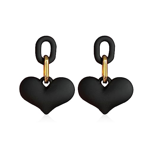 Chanaiqw Big Heart Earrings Dangling Heart Drop Earrings for Women Love Heart Dangle Earrings Valentine's Day Mother's Day Gift (Blackish Green)