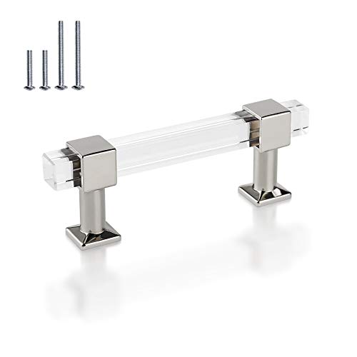 Mengico 6 Pack Cabinet Pulls 3 Inch Hole Centers Kitchen Cabinet Handles Polished Chrome Modern Drawer Pulls Acrylic Cabinet Hardware for Bathroom and Bedroom