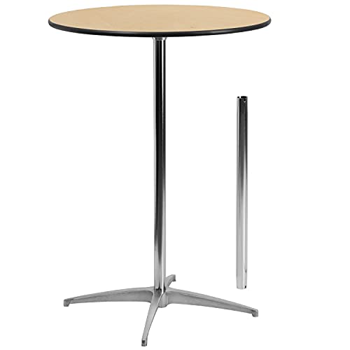Flash Furniture 30'' Round Wood Cocktail Tables with 30'' and 42'' Columns, Adjustable Wood Bar Height Tables for Events or Home Use, Set of 4, Natural