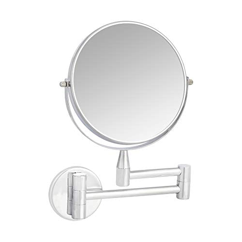 Amazon Basics Wall Mount Round Vanity Mirror, 1X/5X Magnification, Chrome, 12.8"L x 10"W