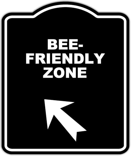 BEE-FRIENDLY ZONE Black Sign Arrow Up Left Aluminum Composite Sign 20 x 24 inches
