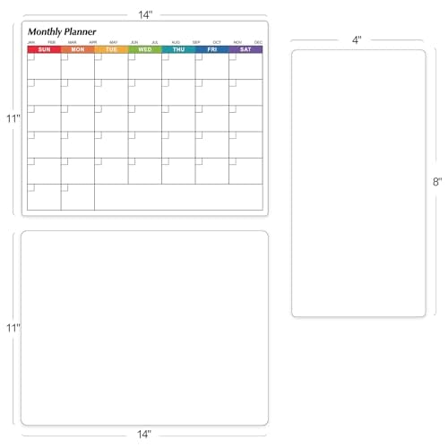 3 Pack Dry Erase Magnetic Calendar Whiteboard for Refrigerator - Monthly Calendar +Large Blank White Board + Small Blank Daily Planner Board - Magnet Family Planning Schedule Board for Fridge, 14"x11"