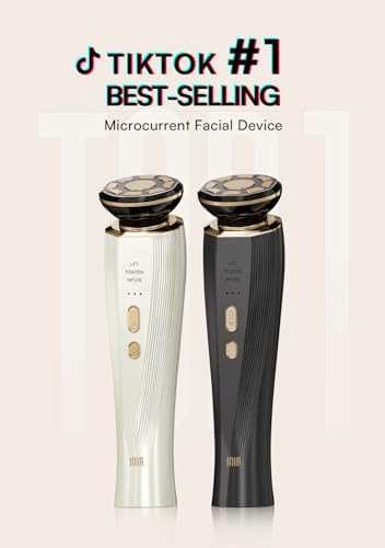 INIA Microcurrent Facial Device, 3-in-1 Facial Massager Red Light Therapy Beauty Device for Face and Neck Skin Rejuvenation Lifting, Tightening, Infusing, Effective Wrinkle and Puffiness Reduction