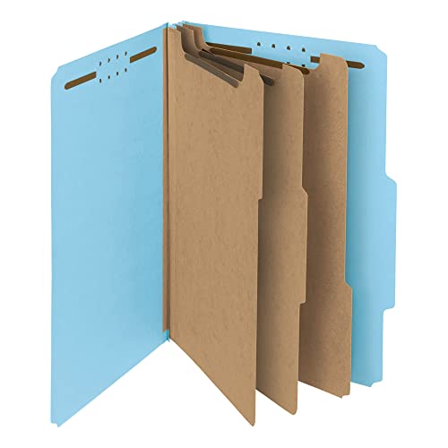 Smead 100% Recycled Pressboard Classification File Folder, 3 Dividers, 3" Expansion, Legal Size, Blue, 10 per Box (19090)