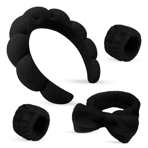 ATROCH Spa Headbands for Women & Wristband Set,Skincare Headbands for Washing Face,Face Wash Headband for Women,Makeup Headband,Cute Hair Band for Girls,Headband for Skin Care 4 Pcs