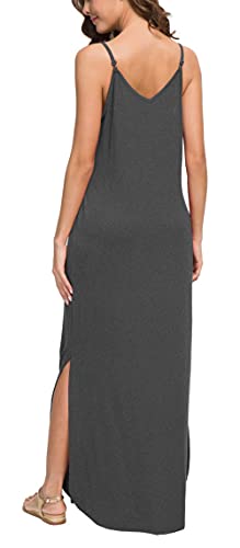 GRECERELLE Women's Summer Casual Loose Dress Spaghetti Strap Beach Cover Up Long Cami Polka Dot Casual Maxi Dress with Pocket Cashew Blue-Green Small