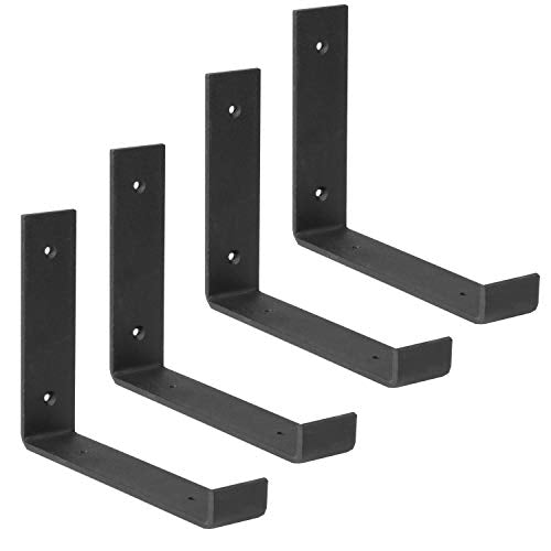 Ilyapa Heavy Duty Floating Shelf Brackets, 4 Pack - 4x6 Inch Black Metal Shelf Holders for Wall Mount Shelves