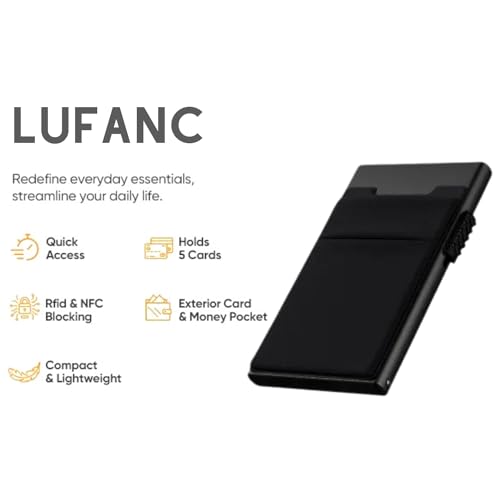 Lufanc RFID Ridge Wallet for Men – Slim Metal Card Holder – Minimalist Credit Card Holder – Men’s Thin Pocket Wallet – Smart&Small RFID Blocking Wallet – Mini Pop Up Card Case with Gift Box (Black)