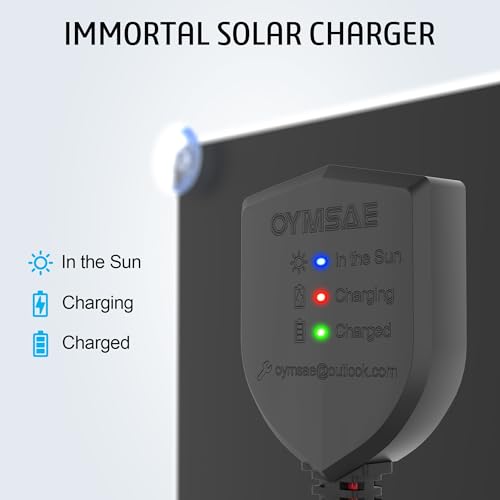 OYMSAE 5W 12V Solar Car Battery Charger Portable Waterproof Solar Power Battery Charger & maintainer with Trickle Cigarette Lighter Plug & Alligator Clip