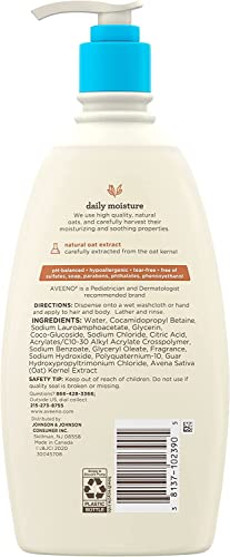 Aveeno Baby Daily Moisture Gentle Body Wash & Shampoo with Oat Extract, 2-in-1 Baby Bath Wash & Hair Shampoo, Tear- & Paraben-Free for Hair & Sensitive Skin, Lightly Scented, 18 fl. oz