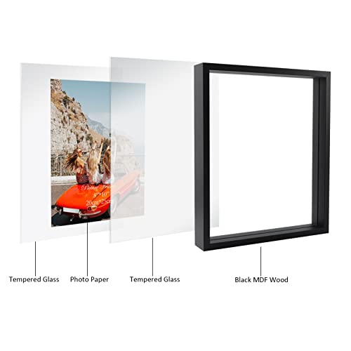 N/A+ Trwcrt 2 Pack 8x10 Floating Picture Frame, Double Glass Picture Frames Display up to 10 x 12 photos for Desktop or Wall Hanging, Black