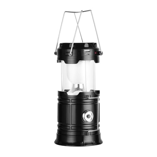Solar Camping Lantern for Power Outages - USB Rechargeable Lamp Camping Essentials,Collapsible Portable Waterproof Solar Lights for Indoor Outdoor Emergency Light